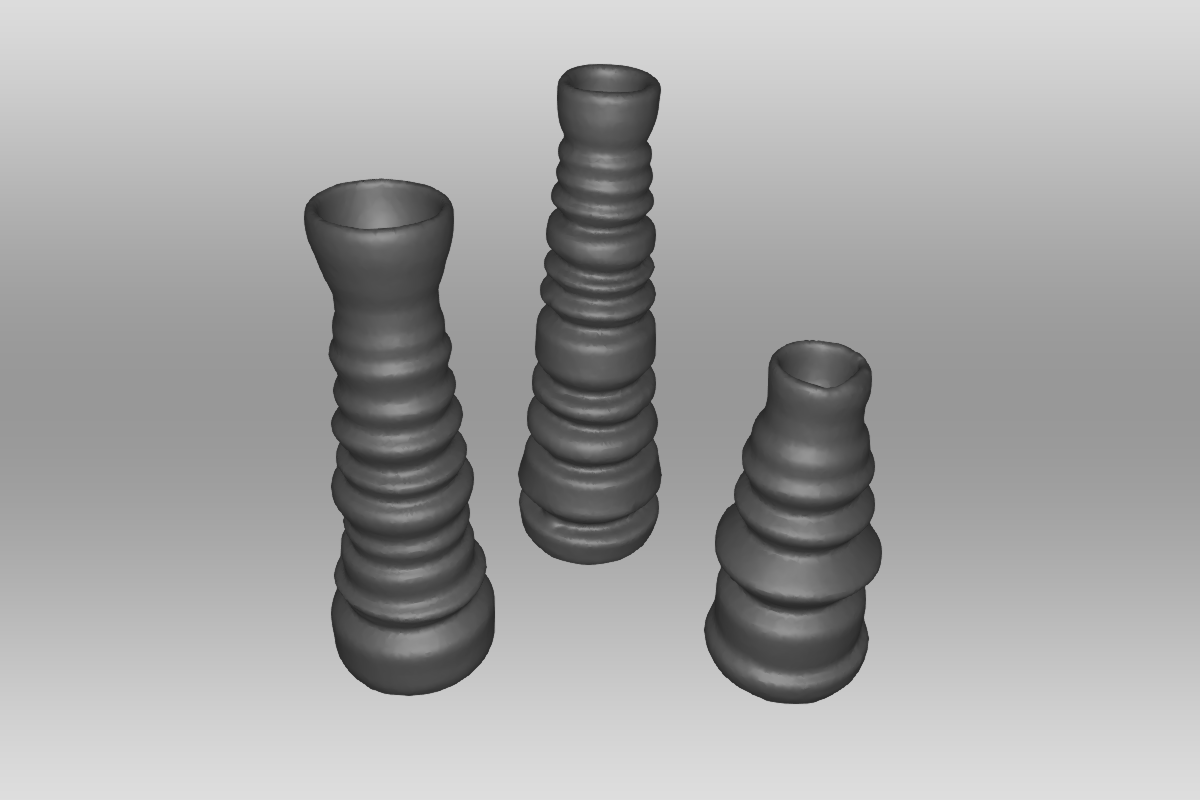  een screenshot van het 3D model van de 3 kaarshouders waarbij de kleur niet werd toegevoegd.