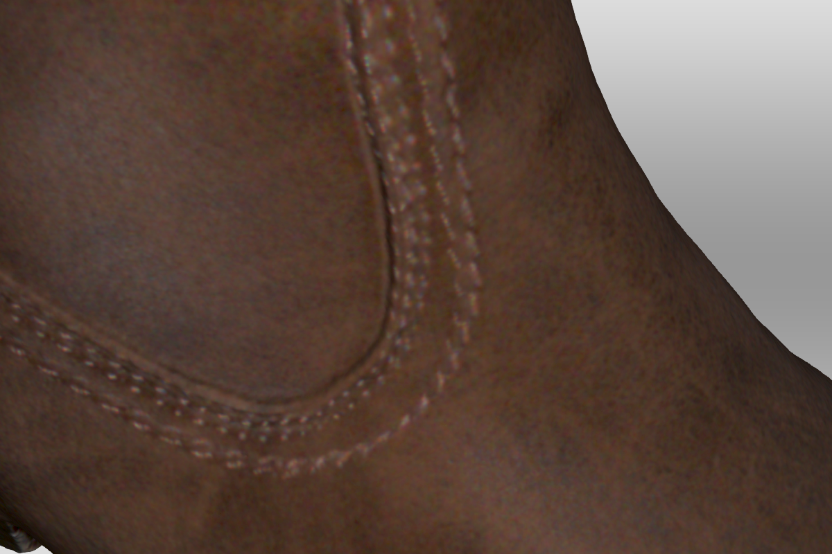 Screenshot van een close-up van een 3D model van een bruin dameslaarsje