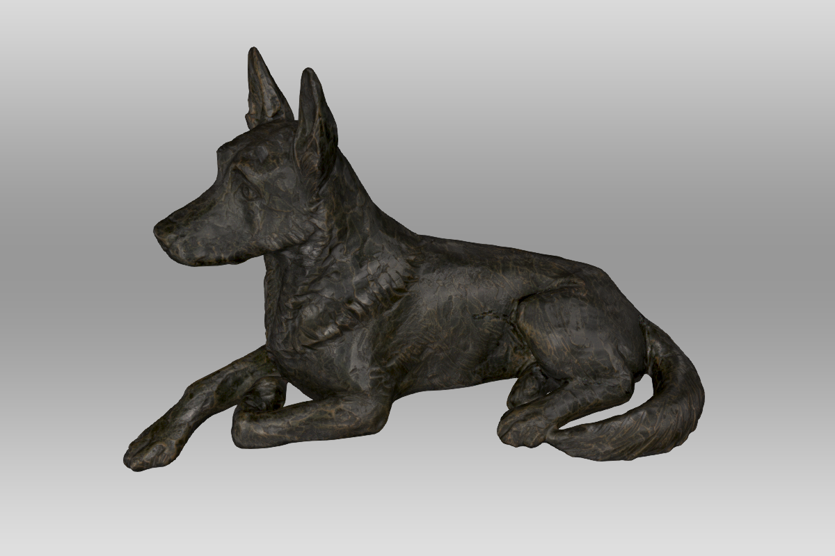 een screenshot van het 3D model van de profielkant van een hondenbeeldje.