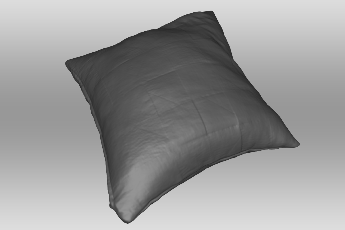 Een 3D model van een kussen hierboven waar de kleur niet aan toegevoegd is.